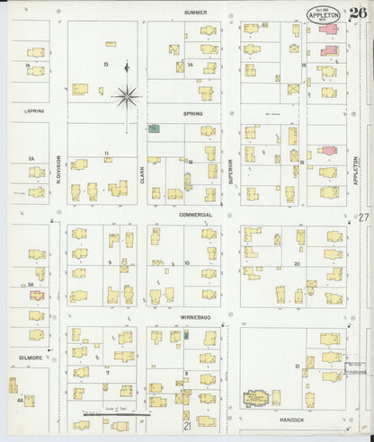 Sanborn Fire Insurance Map from Appleton, Outagamie County, Wisconsin (1901), Sheet #0026 - Historic Sanborn Fire Insurance Map Print, vintage old map wall art, antique decor, genealogy gift, Wisconsin Wisconsin map