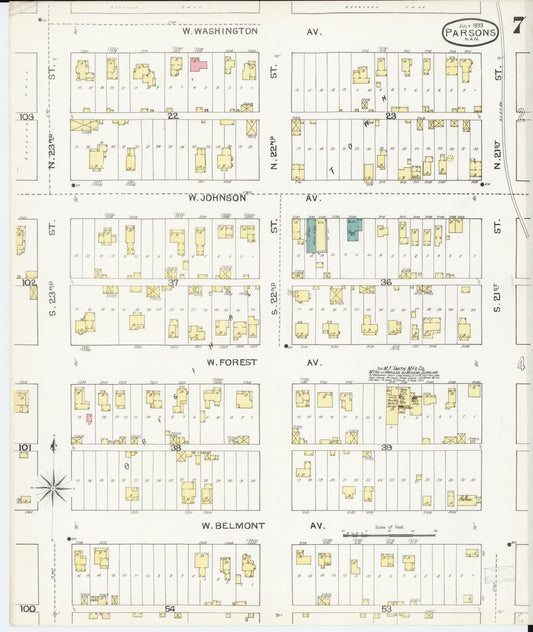 Sanborn Fire Insurance Map from Parsons, Labette County, Kansas (1893), Sheet #0007 - Historic Sanborn Fire Insurance Map Print, vintage old map wall art, antique decor, genealogy gift, Kansas Kansas map