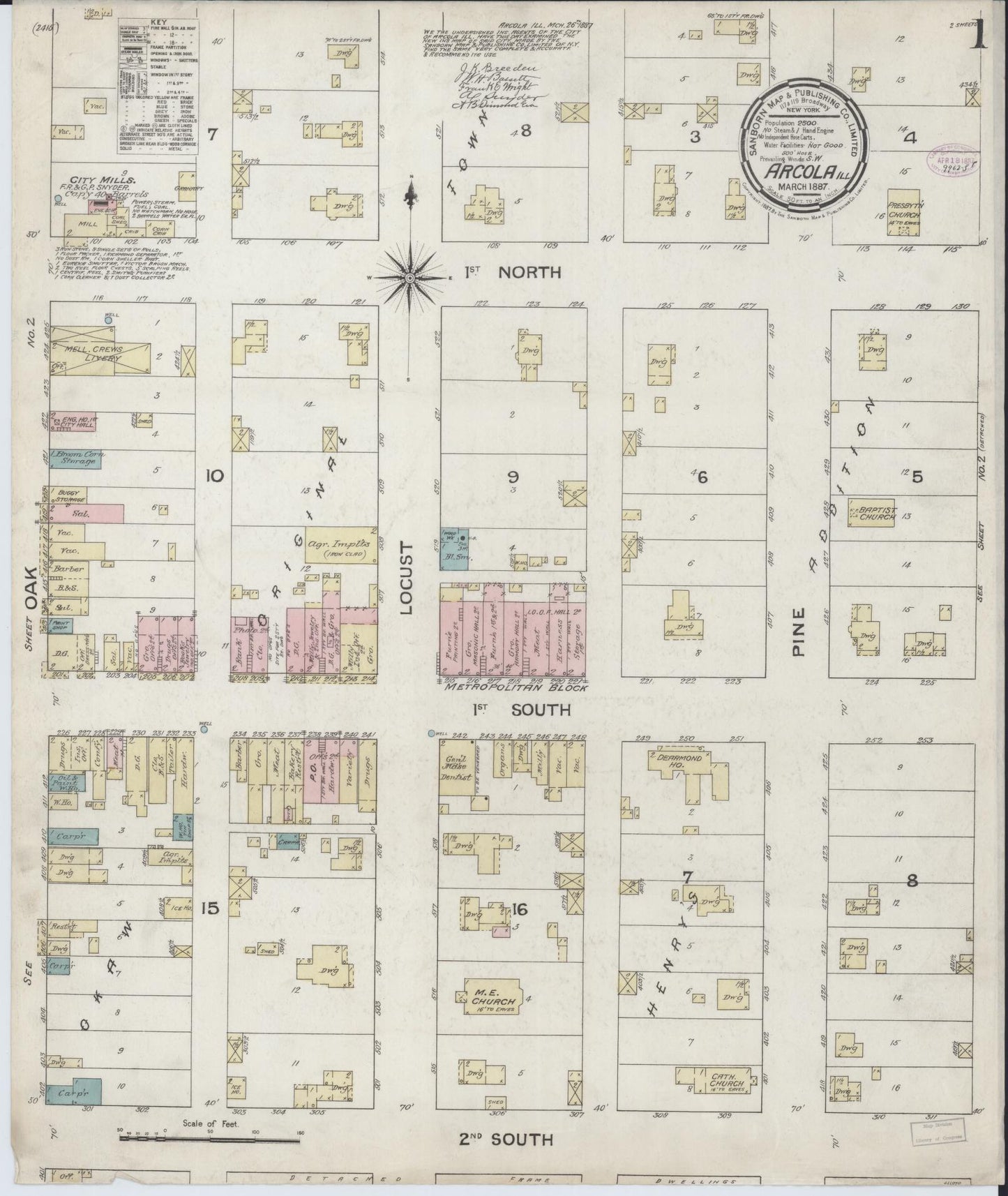 Sanborn Fire Insurance Map from Arcola, Douglas County, Illinois (1887), Sheet #0001 - Complete Map Set gallery image, historic Sanborn map, vintage wall art, Illinois Illinois