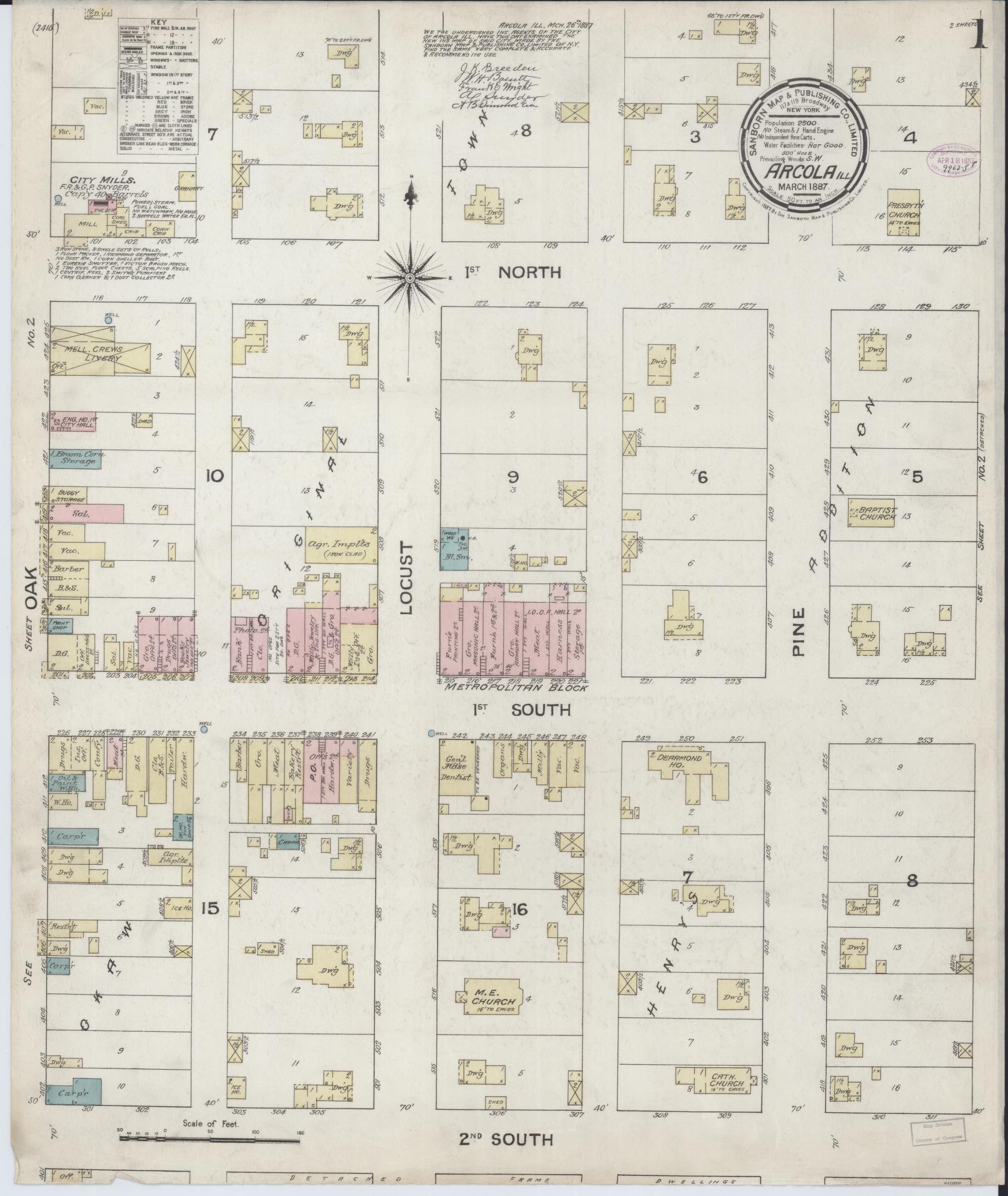 Sanborn Fire Insurance Map from Arcola, Douglas County, Illinois (1887), Sheet #0001 - Complete Map Set gallery image, historic Sanborn map, vintage wall art, Illinois Illinois