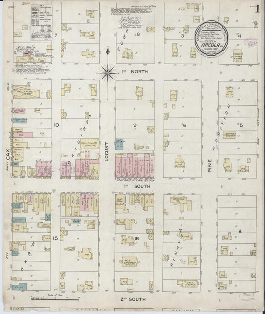 Sanborn Fire Insurance Map from Arcola, Douglas County, Illinois (1887), Sheet #0001 - Complete Map Set gallery image, historic Sanborn map, vintage wall art, Illinois Illinois