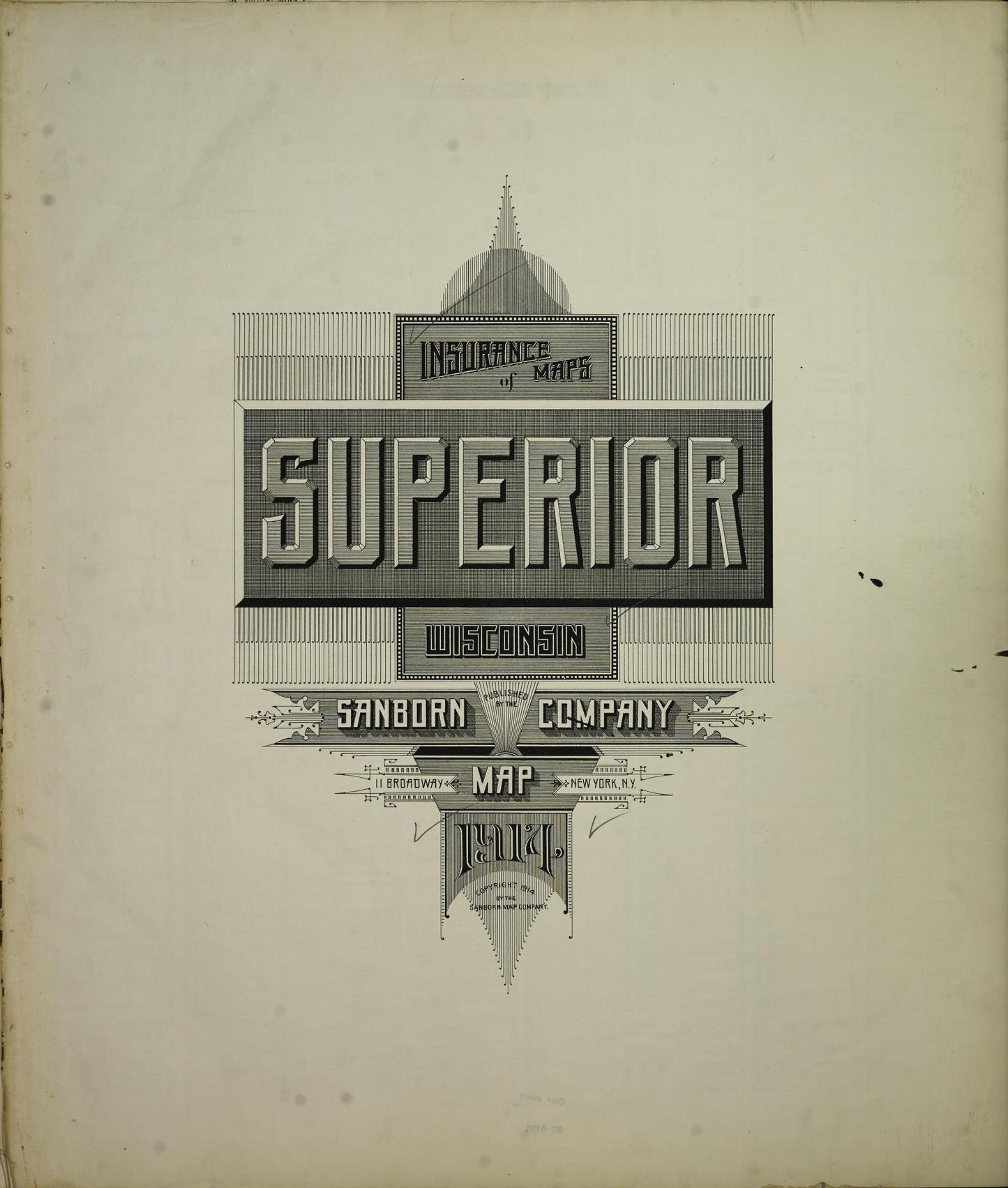 Sanborn Fire Insurance Map from Superior, Douglas County, Wisconsin (1914), Sheet #0001 - Historic Sanborn Fire Insurance Map Print, vintage old map wall art, antique decor, genealogy gift, Wisconsin Wisconsin map