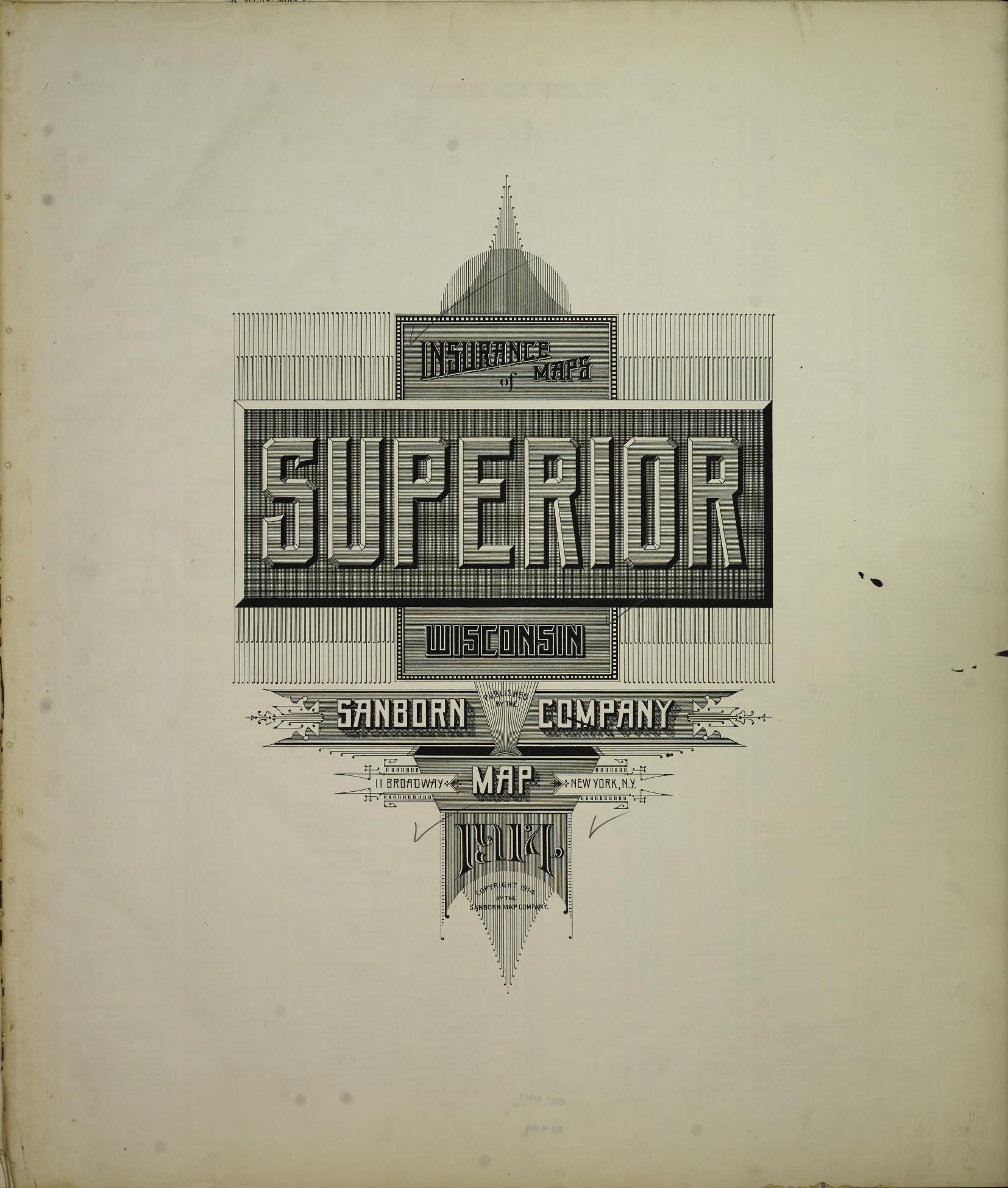 Sanborn Fire Insurance Map from Superior, Douglas County, Wisconsin (1914), Sheet #0001 - Historic Sanborn Fire Insurance Map Print, vintage old map wall art, antique decor, genealogy gift, Wisconsin Wisconsin map