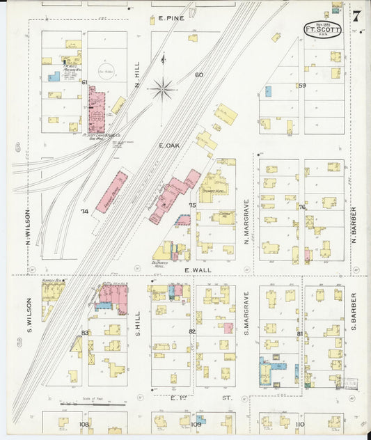 Sanborn Fire Insurance Map from Fort Scott, Bourbon County, Kansas (1893), Sheet #0007 - Historic Sanborn Fire Insurance Map Print, vintage old map wall art, antique decor, genealogy gift, Kansas Kansas map