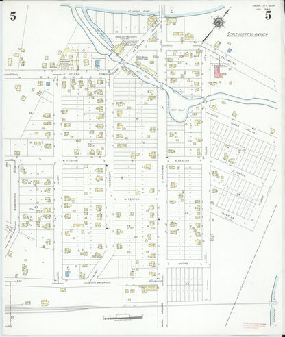 Sanborn Fire Insurance Map from Union City, Branch And Calhoun Counties, Michigan (1940), Sheet #0005 - Historic Sanborn Fire Insurance Map Print, vintage old map wall art, antique decor, genealogy gift, Michigan Michigan map