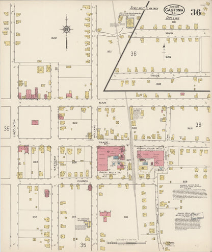 Sanborn Fire Insurance Map from Gastonia, Gaston County, North Carolina (1922), Sheet #0036 - Historic Sanborn Fire Insurance Map Print, vintage old map wall art, antique decor, genealogy gift, North Carolina North Carolina map