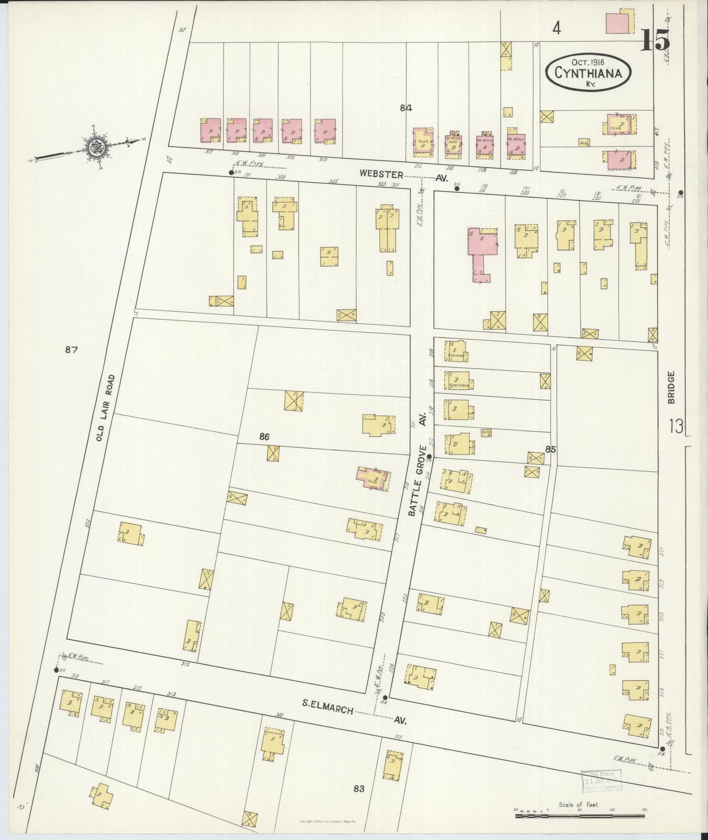 Sanborn Fire Insurance Map from Cynthiana, Harrison County, Kentucky (1916), Sheet #0015 - Complete Map Set gallery image, historic Sanborn map, vintage wall art, Kentucky Kentucky
