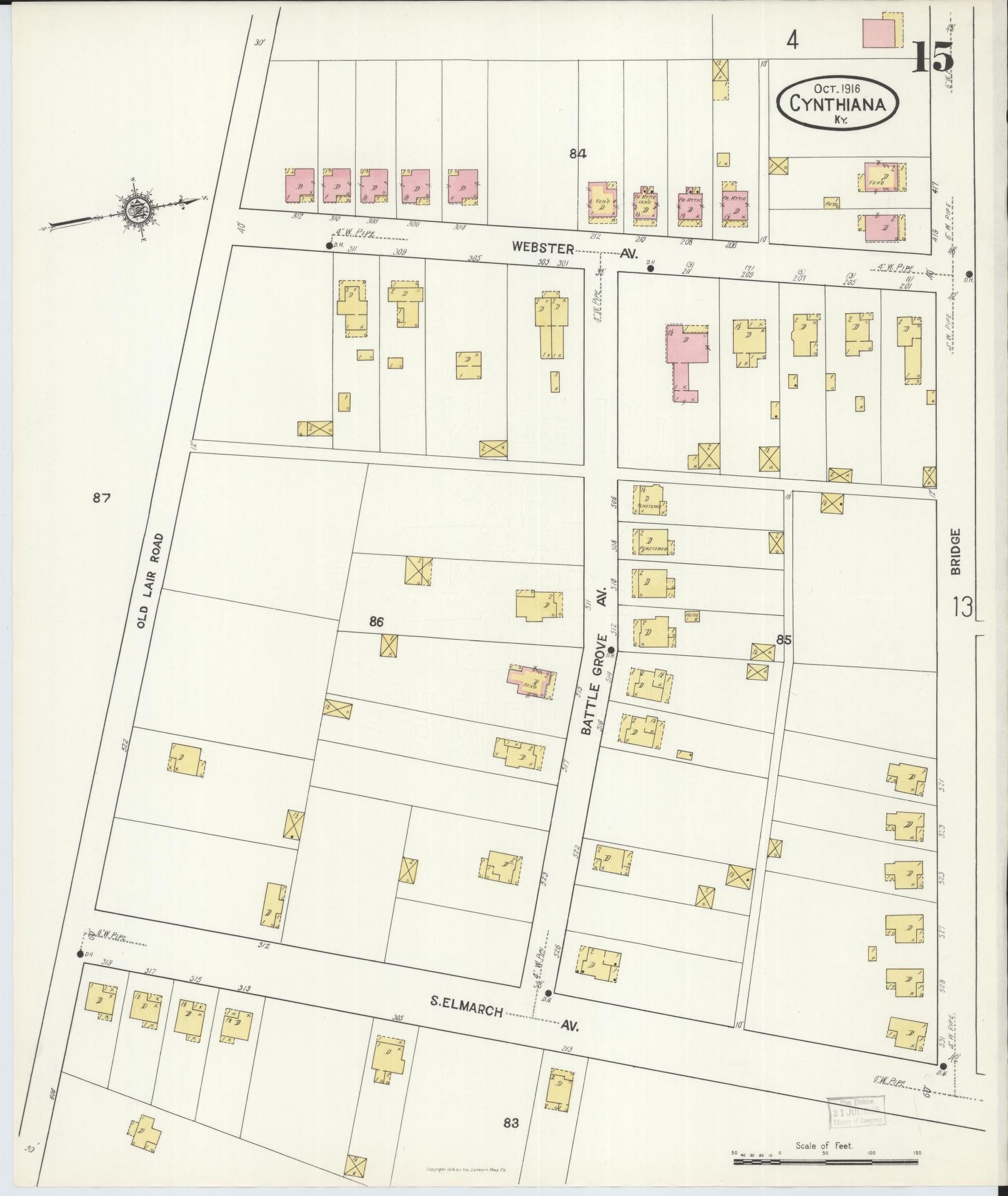Sanborn Fire Insurance Map from Cynthiana, Harrison County, Kentucky (1916), Sheet #0015 - Complete Map Set gallery image, historic Sanborn map, vintage wall art, Kentucky Kentucky