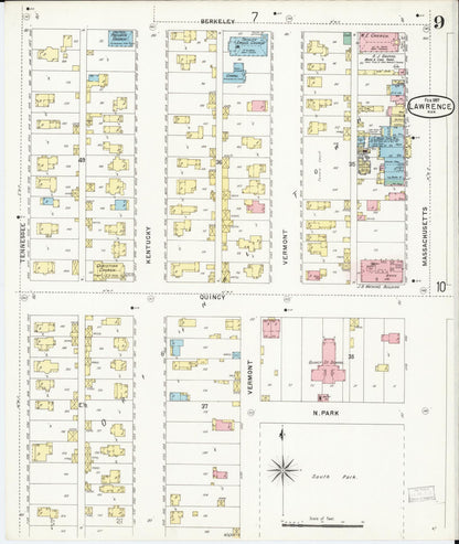 Sanborn Fire Insurance Map from Lawrence, Douglas County, Kansas (1897), Sheet #0009 - Complete Map Set gallery image, historic Sanborn map, vintage wall art, Kansas Kansas