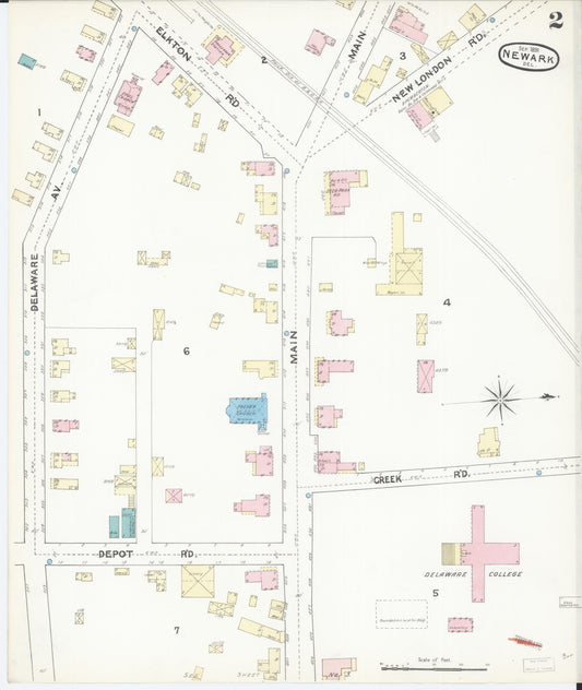 Sanborn Fire Insurance Map from Newark, New Castle County, Delaware (1891), Sheet #0002 - Historic Sanborn Fire Insurance Map Print, vintage old map wall art, antique decor, genealogy gift, Delaware Delaware map