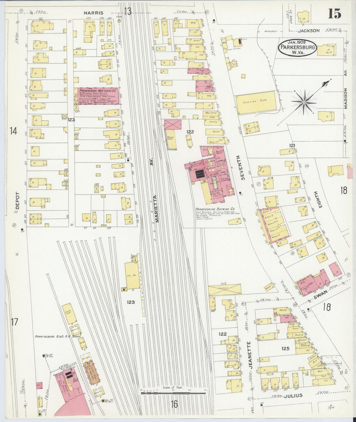 Sanborn Fire Insurance Map from Parkersburg, Wood County, West Virginia (1909), Sheet #0015 - Complete Map Set gallery image, historic Sanborn map, vintage wall art, West Virginia West Virginia