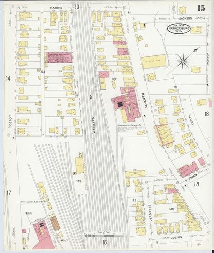 Sanborn Fire Insurance Map from Parkersburg, Wood County, West Virginia (1909), Sheet #0015 - Complete Map Set gallery image, historic Sanborn map, vintage wall art, West Virginia West Virginia