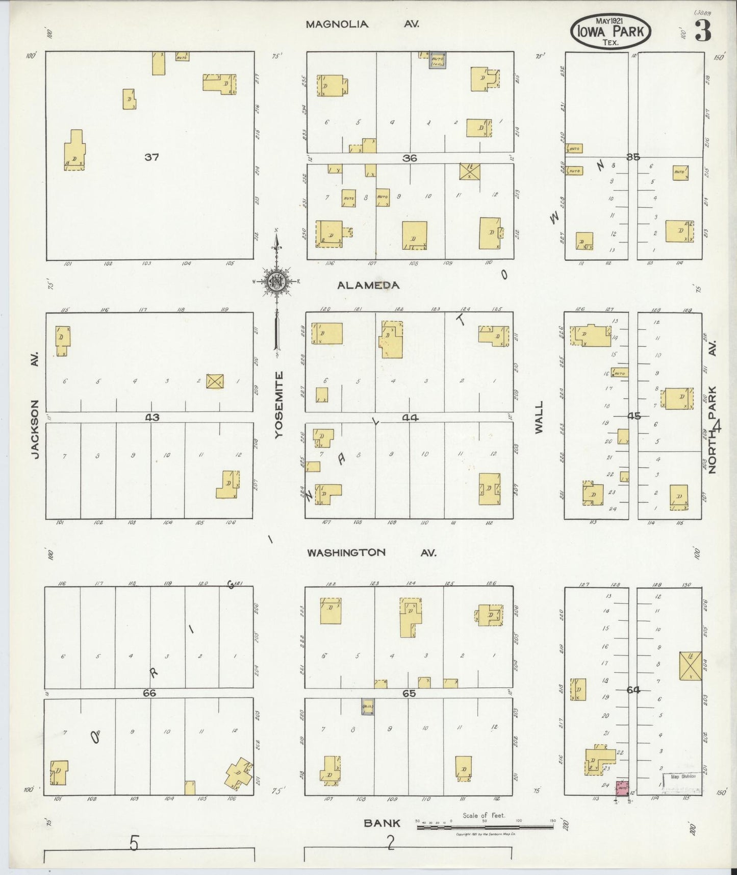 Sanborn Fire Insurance Map from Iowa Park, Wichita County, Texas (1921), Sheet #0003 - Historic Sanborn Fire Insurance Map Print, vintage old map wall art