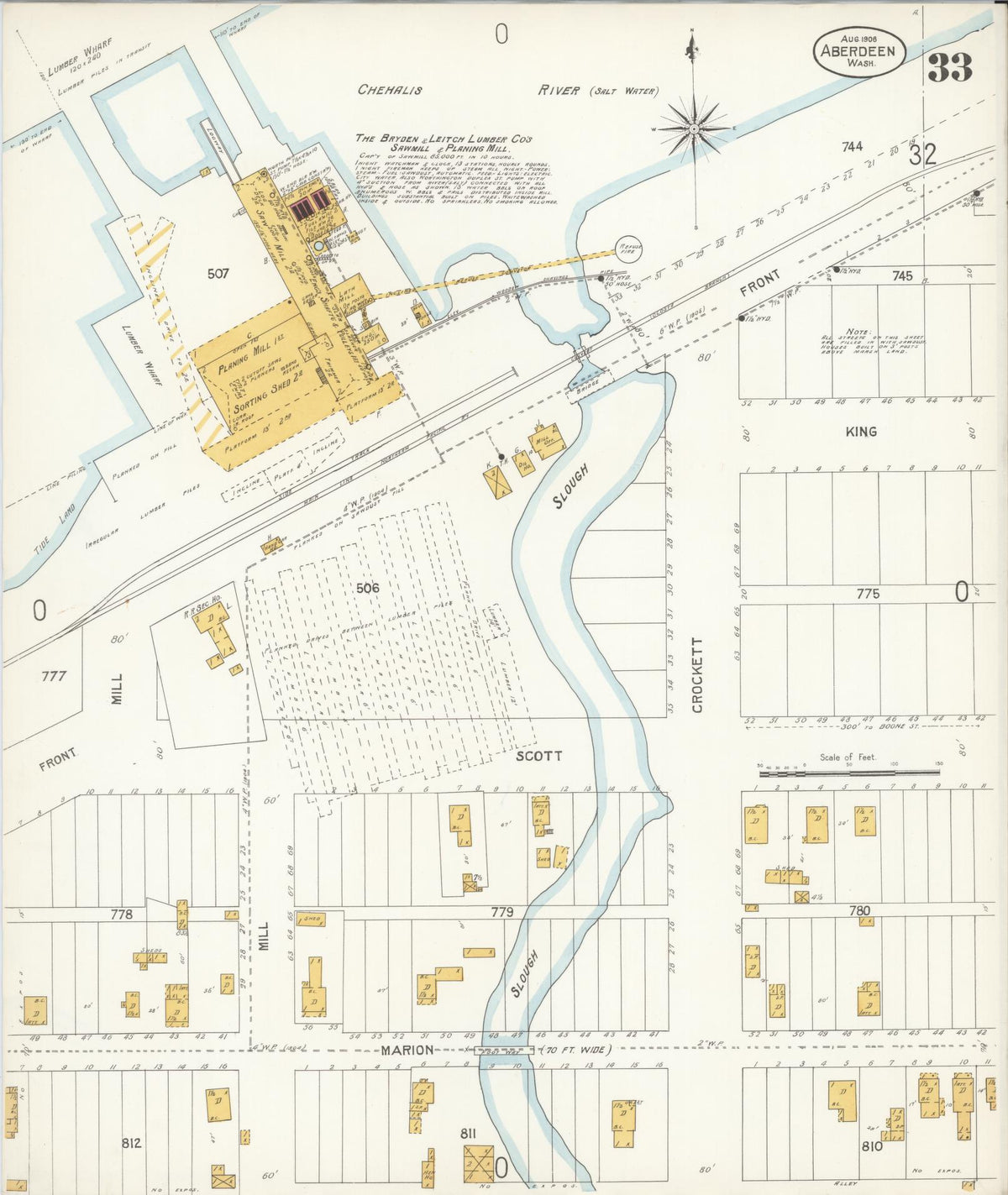 Sanborn Fire Insurance Map from Aberdeen, Grays Harbor County, Washington (1906), Sheet #0033 - Complete Map Set gallery image, historic Sanborn map, vintage wall art, Washington Washington