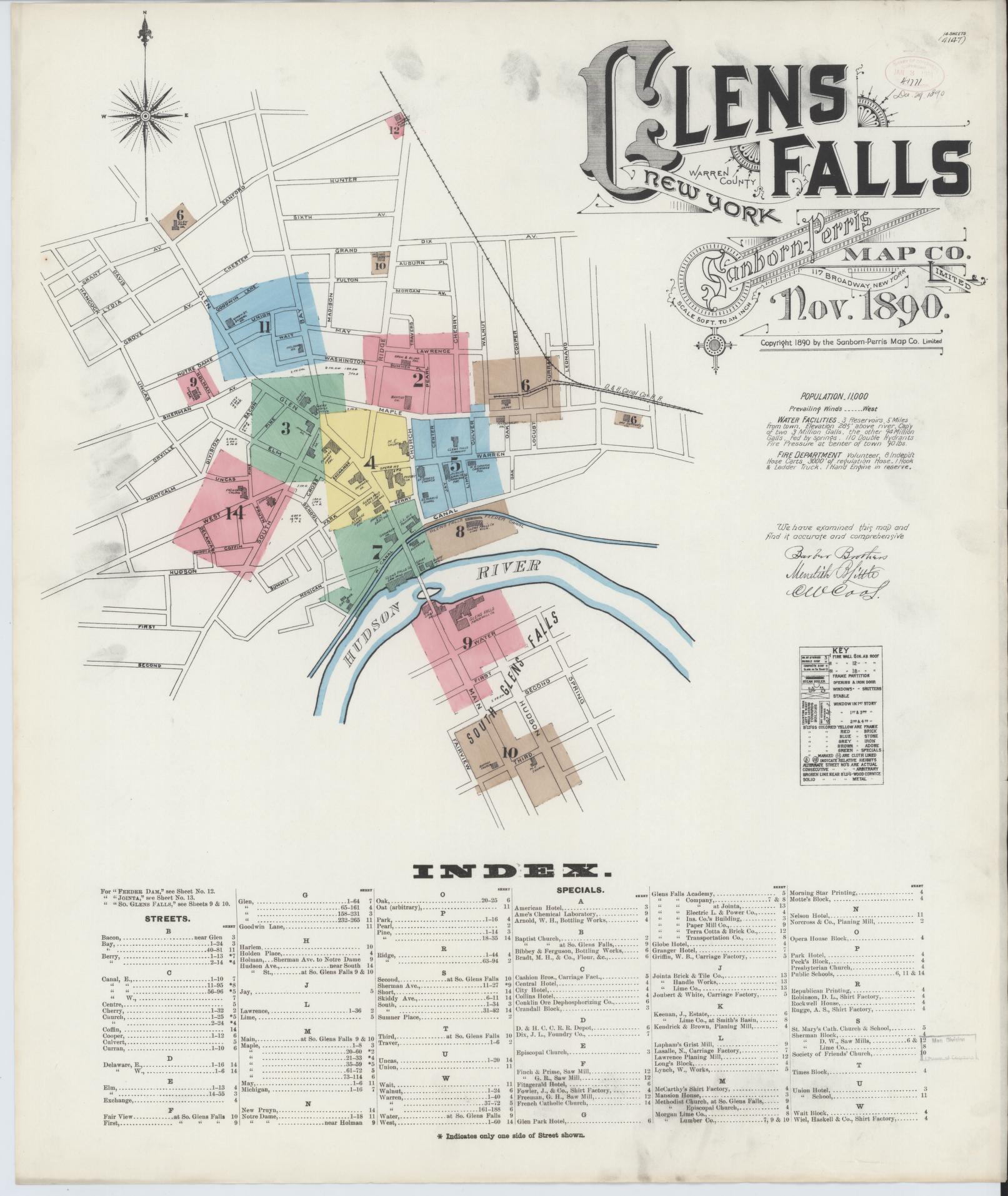 Sanborn Fire Insurance Map from Glens Falls, Warren County, New York. (1890) – Historic Sanborn Fire Insurance Map Print