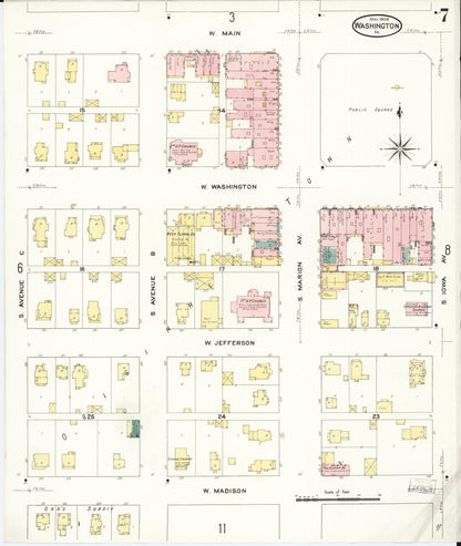 Sanborn Fire Insurance Map from Washington, Washington County, Iowa (1909), Sheet #0007 - Historic Sanborn Fire Insurance Map Print, vintage old map wall art