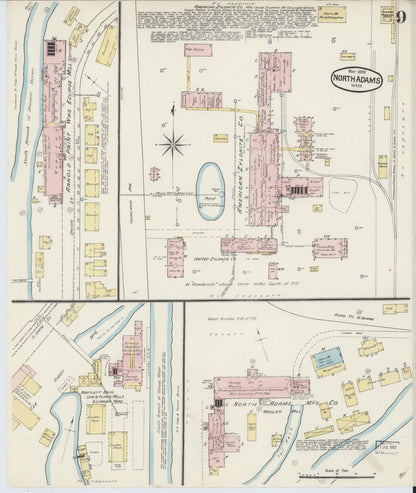 Sanborn Fire Insurance Map from North Adams, Berkshire County, Massachusetts (1888), Sheet #0009 - Historic Sanborn Fire Insurance Map Print, vintage old map wall art, antique decor, genealogy gift, Massachusetts Massachusetts map