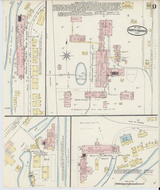 Sanborn Fire Insurance Map from North Adams, Berkshire County, Massachusetts (1888), Sheet #0009 - Historic Sanborn Fire Insurance Map Print, vintage old map wall art, antique decor, genealogy gift, Massachusetts Massachusetts map