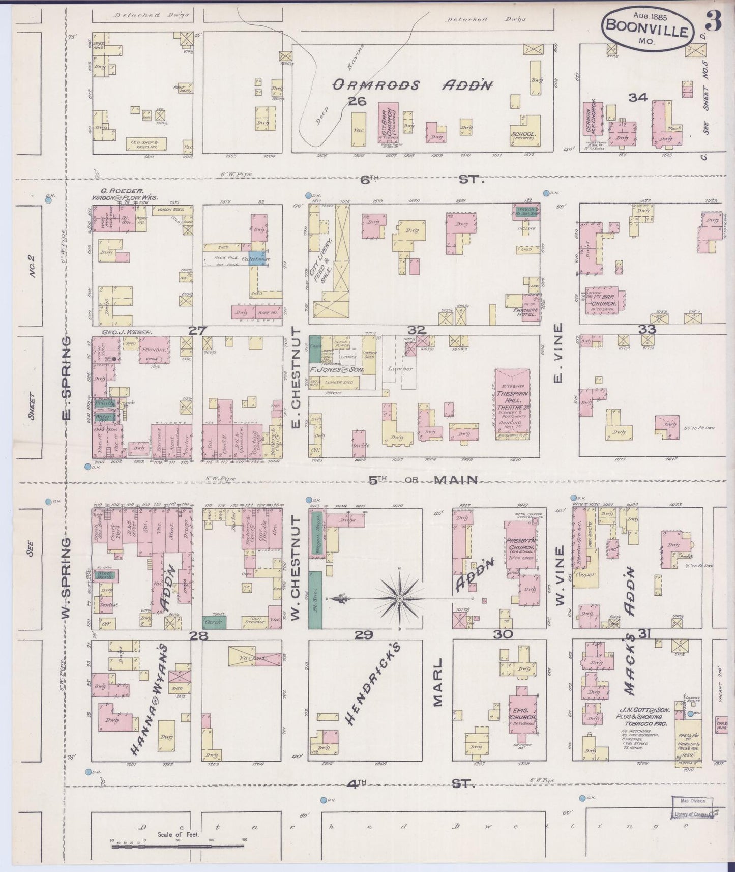 Sanborn Fire Insurance Map from Boonville, Cooper County, Missouri (1885), Sheet #0003 - Complete Map Set gallery image, historic Sanborn map, vintage wall art, Missouri Missouri