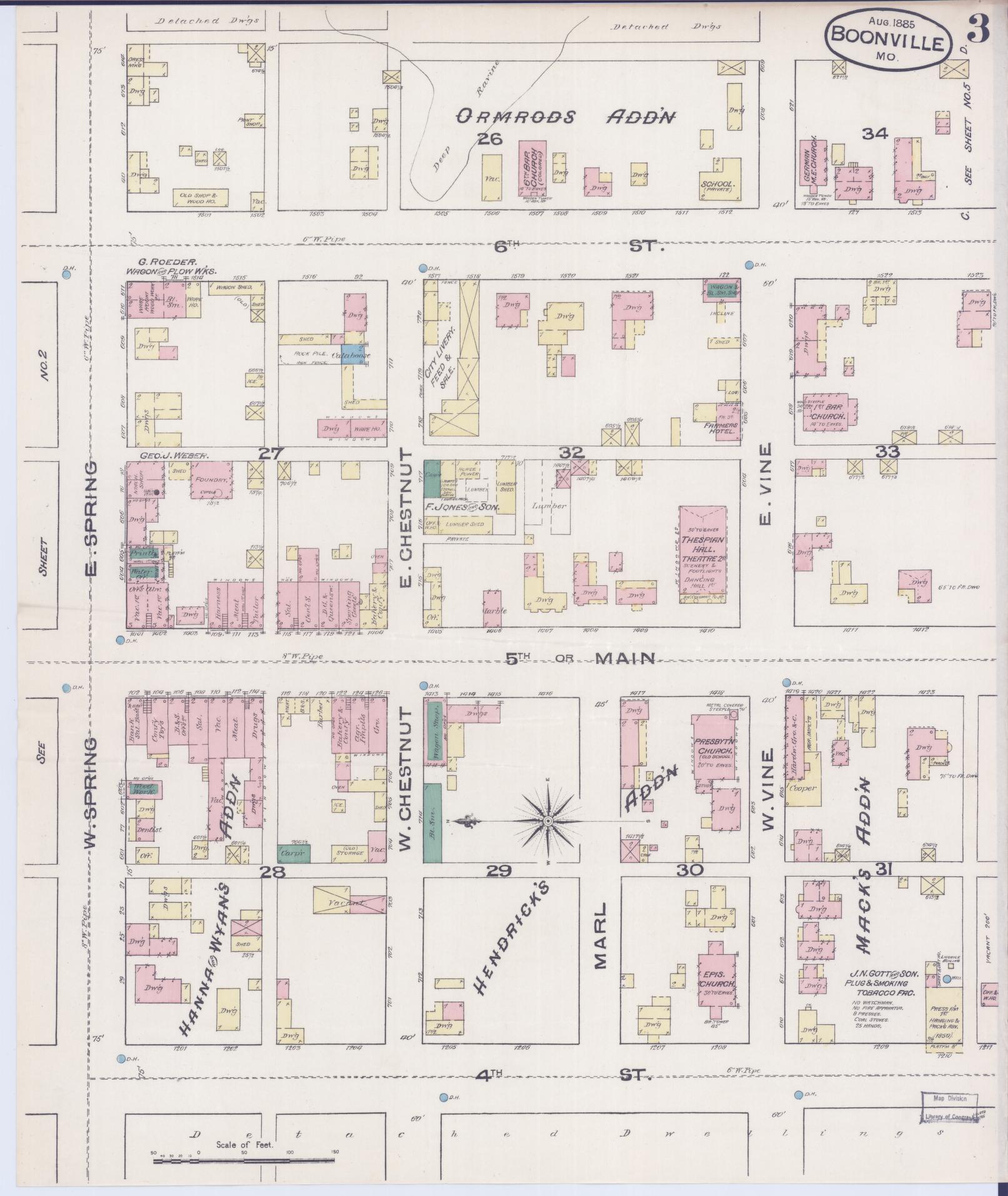 Sanborn Fire Insurance Map from Boonville, Cooper County, Missouri (1885), Sheet #0003 - Complete Map Set gallery image, historic Sanborn map, vintage wall art, Missouri Missouri