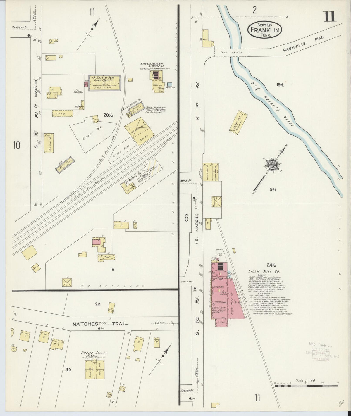 Sanborn Fire Insurance Map from Franklin, Williamson County, Tennessee (1913), Sheet #0011 - Historic Sanborn Fire Insurance Map Print, vintage old map wall art, antique decor, genealogy gift, Tennessee Tennessee map