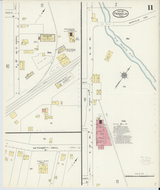 Sanborn Fire Insurance Map from Franklin, Williamson County, Tennessee (1913), Sheet #0011 - Historic Sanborn Fire Insurance Map Print, vintage old map wall art, antique decor, genealogy gift, Tennessee Tennessee map