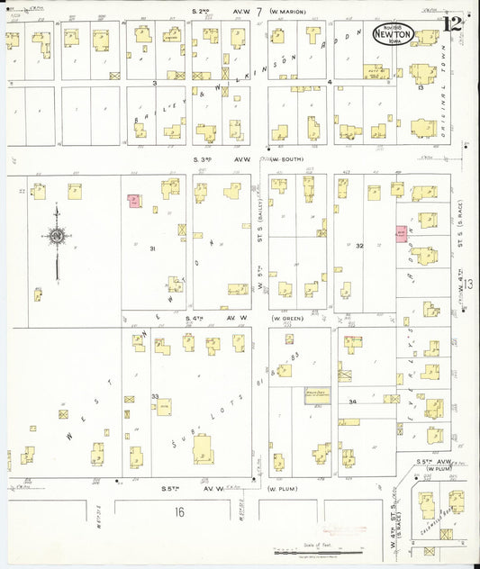 Sanborn Fire Insurance Map from Newton, Jasper County, Iowa (1918), Sheet #0012 - Historic Sanborn Fire Insurance Map Print, vintage old map wall art