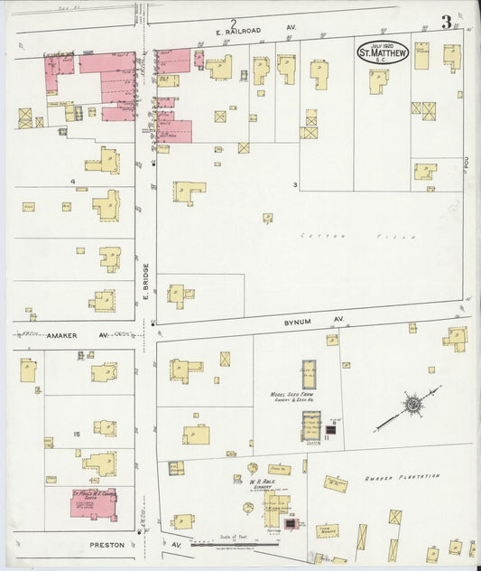 Sanborn Fire Insurance Map from Saint Matthews, Calhoun County, South Carolina (1920), Sheet #0003 - Historic Sanborn Fire Insurance Map Print, vintage old map wall art, antique decor, genealogy gift, South Carolina South Carolina map