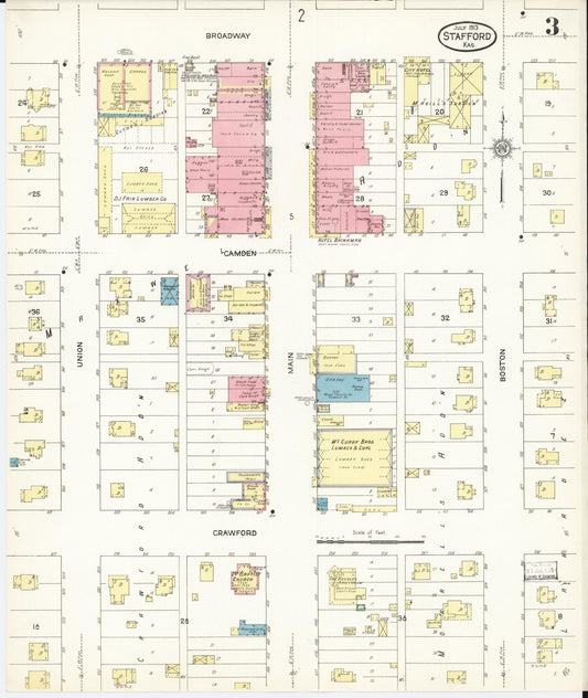 Sanborn Fire Insurance Map from Stafford, Stafford County, Kansas (1913), Sheet #0003 - Historic Sanborn Fire Insurance Map Print, vintage old map wall art, antique decor, genealogy gift, Kansas Kansas map