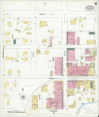 Sanborn Fire Insurance Map from Orange, Orange County, Texas (1909), Sheet #0004 - Historic Sanborn Fire Insurance Map Print, vintage old map wall art, antique decor, genealogy gift, Texas Texas map