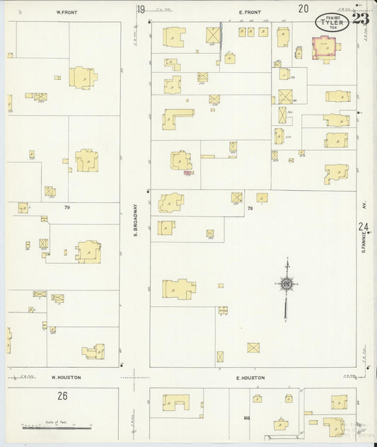 Sanborn Fire Insurance Map from Tyler, Smith County, Texas (1912), Sheet #0023 - Historic Sanborn Fire Insurance Map Print, vintage old map wall art, antique decor, genealogy gift, Texas Texas map