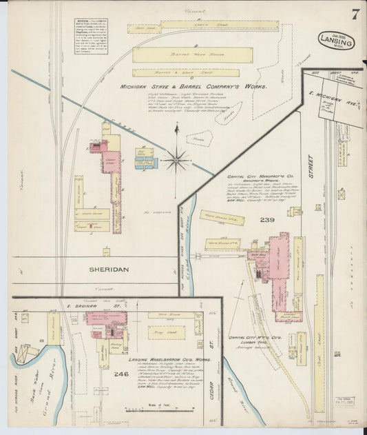 Sanborn Fire Insurance Map from Lansing, Ingham County, Michigan (1885), Sheet #0007 - Historic Sanborn Fire Insurance Map Print, vintage old map wall art, antique decor, genealogy gift, Michigan Michigan map
