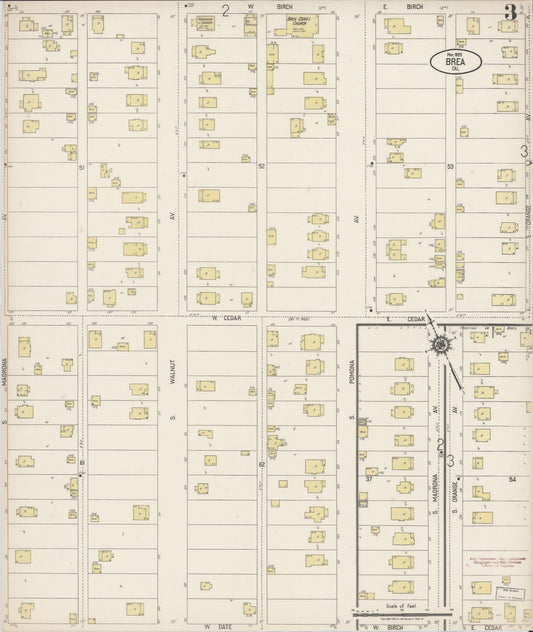 Sanborn Fire Insurance Map from Brea, Orange County, California (1920), Sheet #0003 - Historic Sanborn Fire Insurance Map Print, vintage old map wall art, antique decor, genealogy gift, California California map