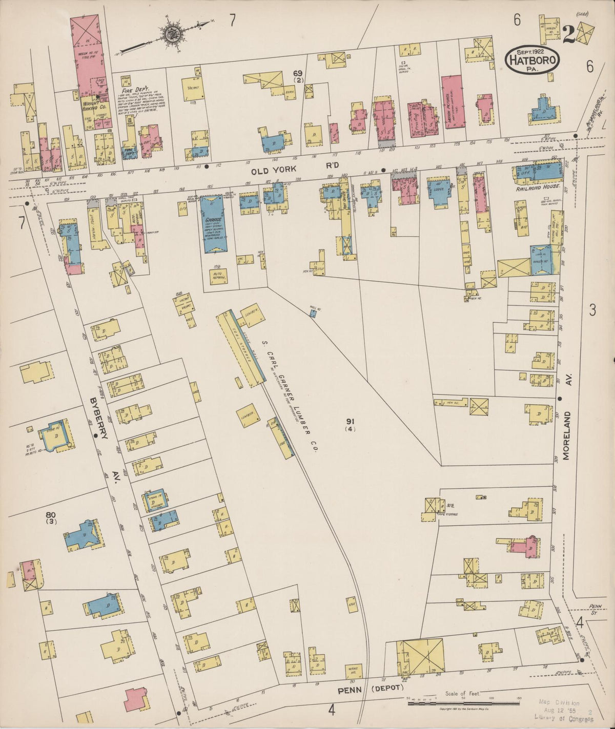 Sanborn Fire Insurance Map from Hatboro, Montgomery County, Pennsylvania (1922), Sheet #0002 - Historic Sanborn Fire Insurance Map Print, vintage old map wall art, antique decor, genealogy gift, Pennsylvania Pennsylvania map