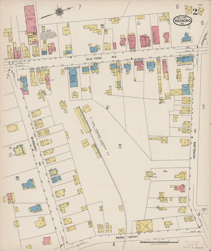 Sanborn Fire Insurance Map from Hatboro, Montgomery County, Pennsylvania (1922), Sheet #0002 - Historic Sanborn Fire Insurance Map Print, vintage old map wall art, antique decor, genealogy gift, Pennsylvania Pennsylvania map