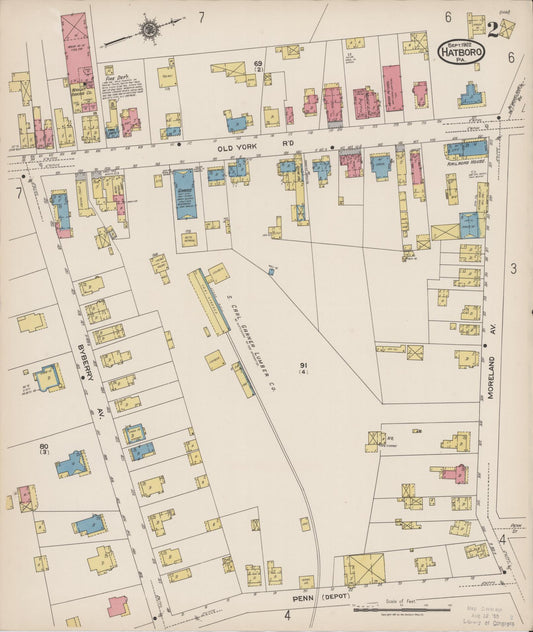 Sanborn Fire Insurance Map from Hatboro, Montgomery County, Pennsylvania (1922), Sheet #0002 - Historic Sanborn Fire Insurance Map Print, vintage old map wall art, antique decor, genealogy gift, Pennsylvania Pennsylvania map