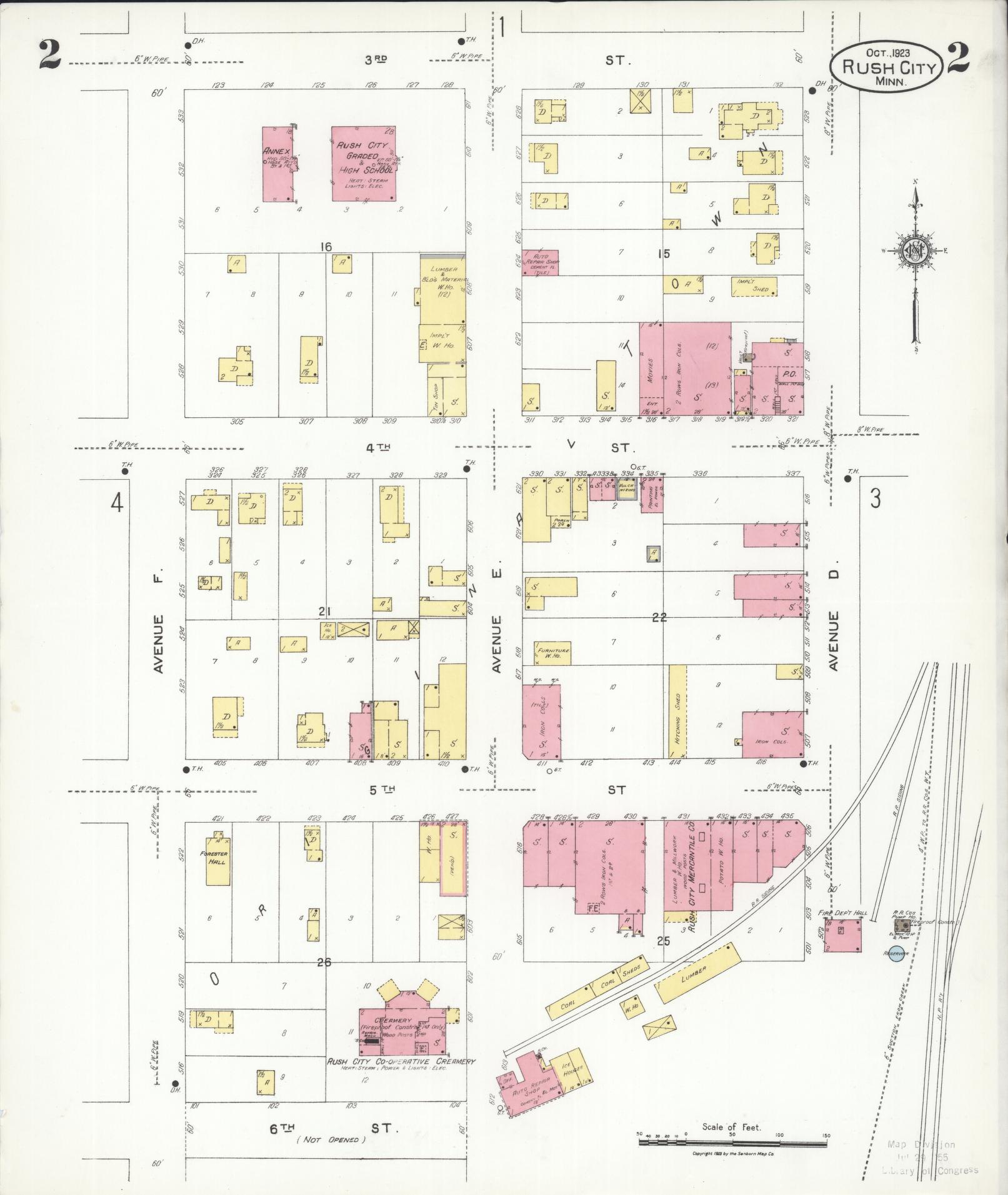 Sanborn Fire Insurance Map from Rush City, Chisago County, Minnesota (1923), Sheet #0002 - Complete Map Set gallery image, historic Sanborn map, vintage wall art, Minnesota Minnesota