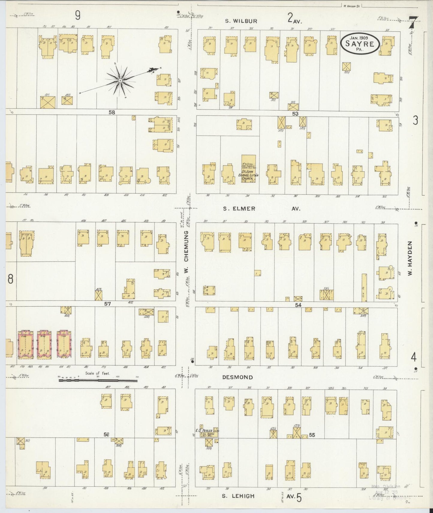 Sanborn Fire Insurance Map from Sayre, Bradford County, Pennsylvania (1909), Sheet #0007 - Complete Map Set gallery image, historic Sanborn map, vintage wall art, Pennsylvania Pennsylvania