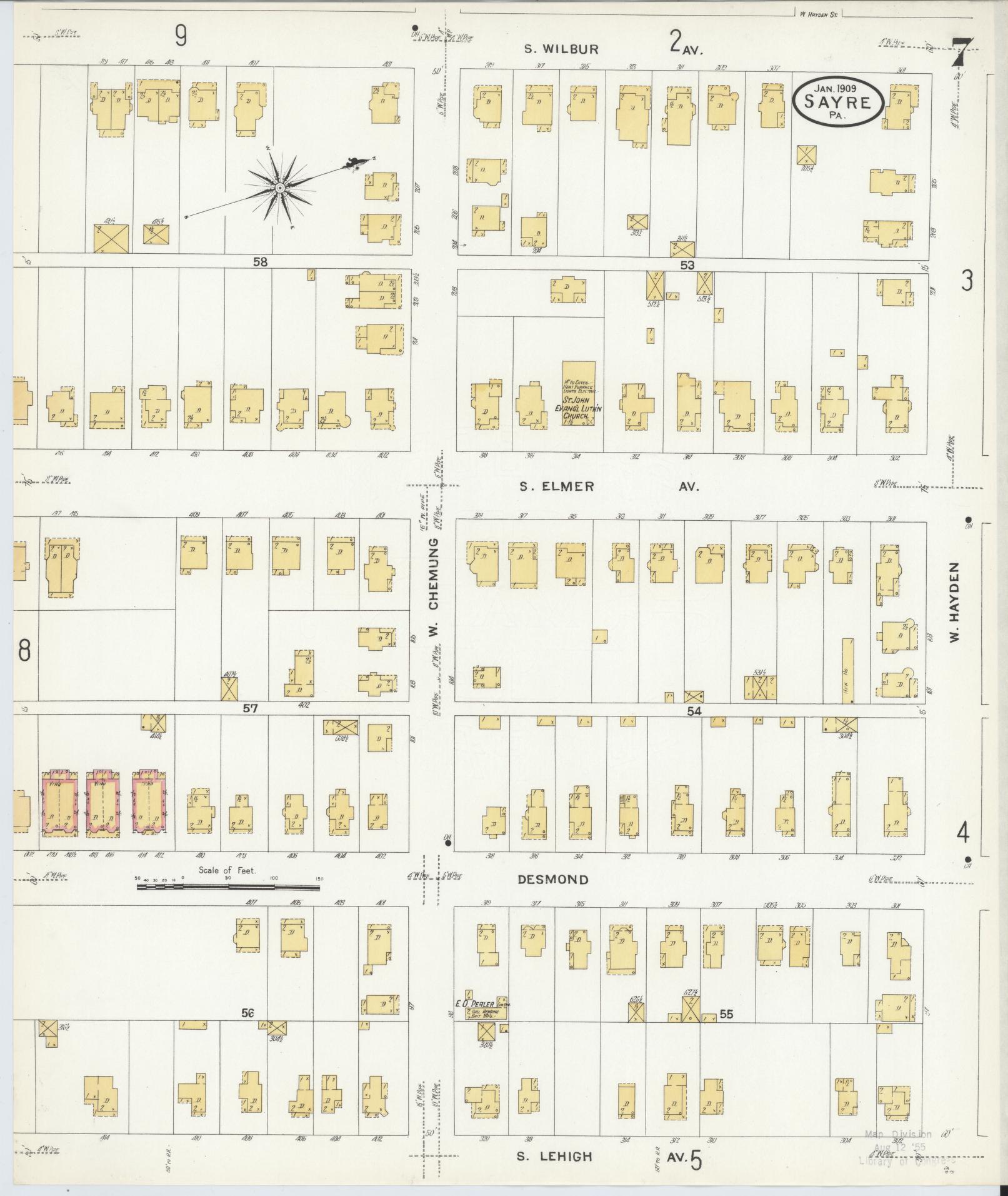 Sanborn Fire Insurance Map from Sayre, Bradford County, Pennsylvania (1909), Sheet #0007 - Complete Map Set gallery image, historic Sanborn map, vintage wall art, Pennsylvania Pennsylvania