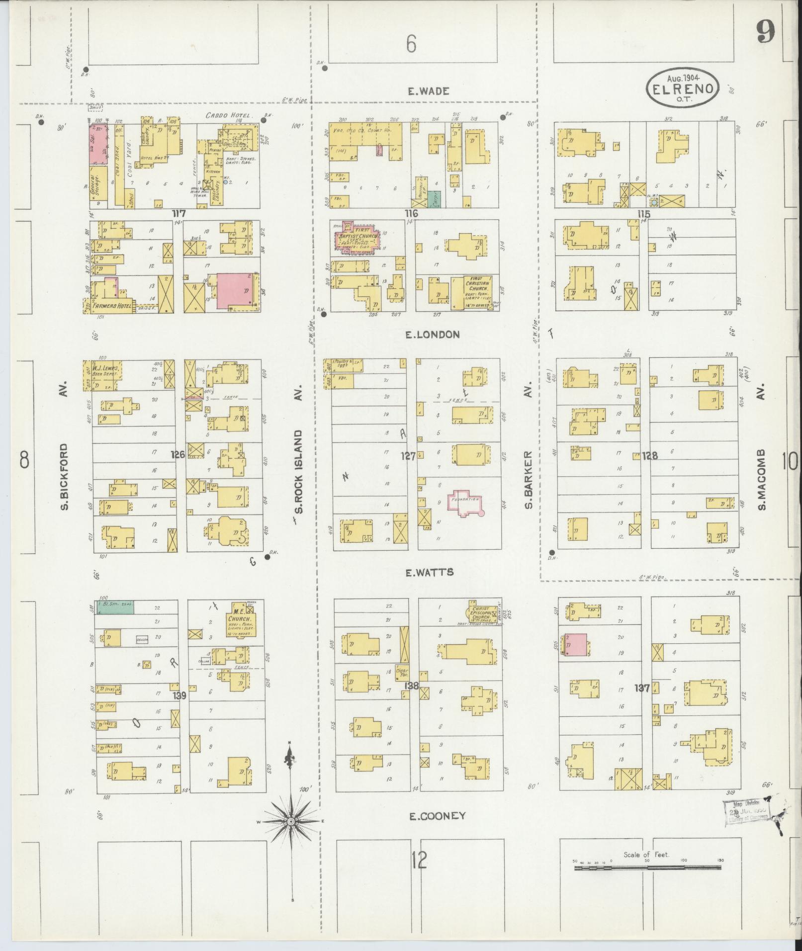 Sanborn Fire Insurance Map from El Reno, Canadian County, Oklahoma (1904), Sheet #0009 - Complete Map Set gallery image, historic Sanborn map, vintage wall art, Oklahoma Oklahoma