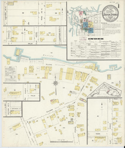 Sanborn Fire Insurance Map from Tarpon Springs, Pinellas County, Florida (1913), Sheet #0001 - Historic Sanborn Fire Insurance Map Print, vintage old map wall art, antique decor, genealogy gift, Florida Florida map