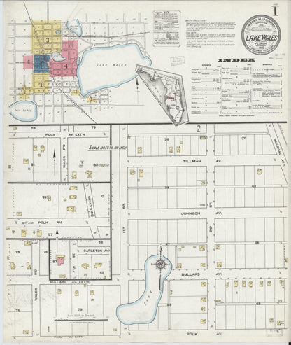 Sanborn Fire Insurance Map from Lake Wales, Polk County, Florida (1920), Sheet #0001 - Historic Sanborn Fire Insurance Map Print, vintage old map wall art, antique decor, genealogy gift, Florida Florida map