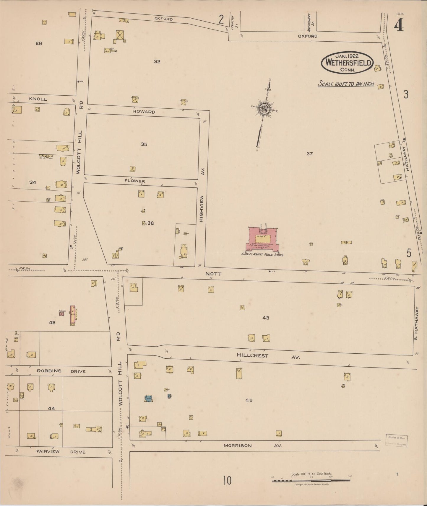 Sanborn Fire Insurance Map from Wethersfield, Hartford County, Connecticut (1922), Sheet #0004 - Historic Sanborn Fire Insurance Map Print, vintage old map wall art, antique decor, genealogy gift, Connecticut Connecticut map