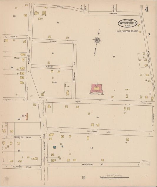 Sanborn Fire Insurance Map from Wethersfield, Hartford County, Connecticut (1922), Sheet #0004 - Historic Sanborn Fire Insurance Map Print, vintage old map wall art, antique decor, genealogy gift, Connecticut Connecticut map