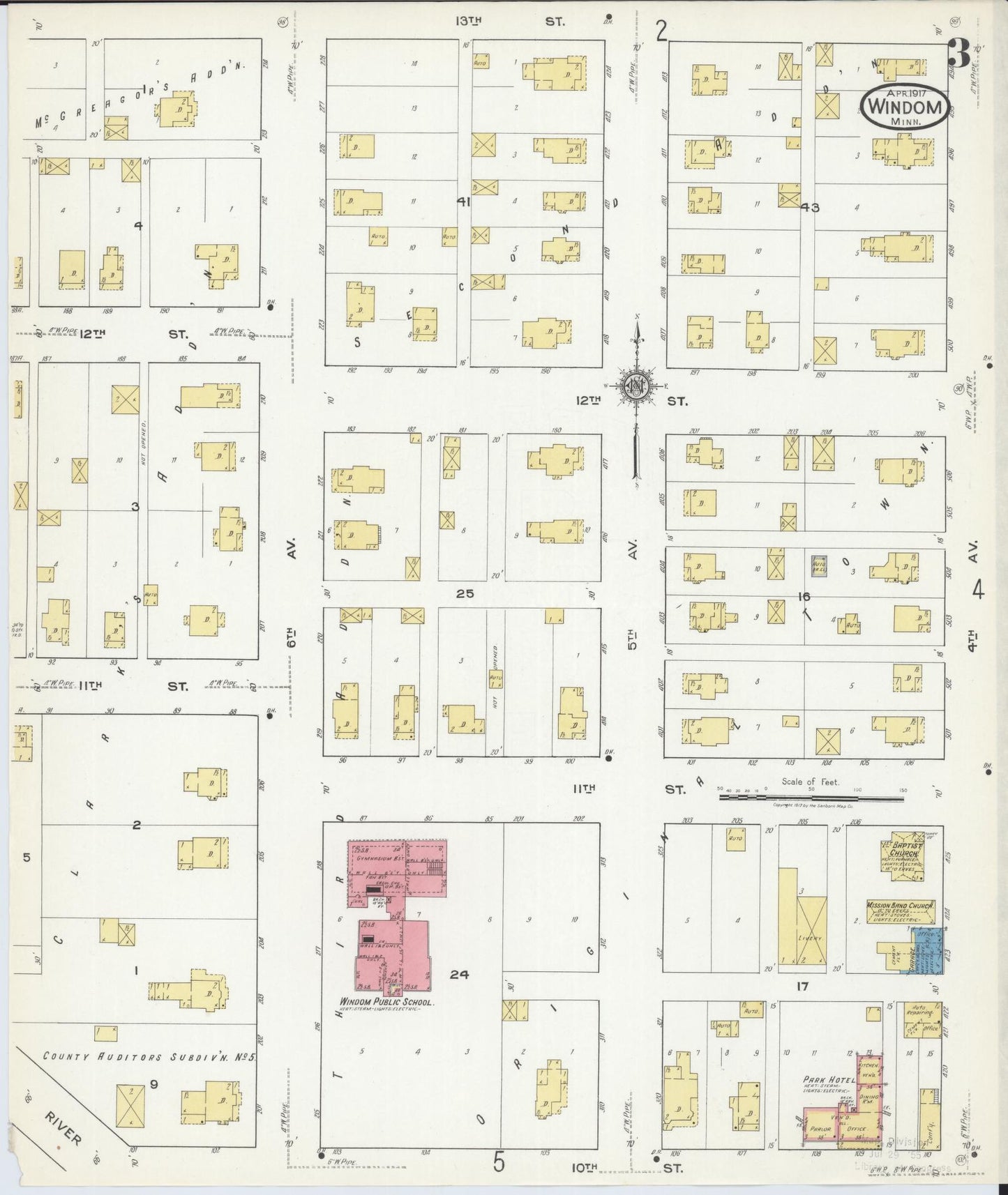 Sanborn Fire Insurance Map from Windom, Cottonwood County, Minnesota (1917), Sheet #0003 - Complete Map Set gallery image, historic Sanborn map, vintage wall art, Minnesota Minnesota