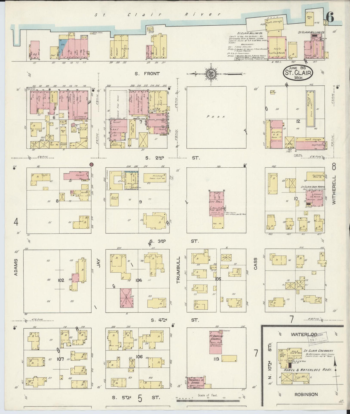 Sanborn Fire Insurance Map from Saint Clair, Saint Clair County, Michigan (1913), Sheet #0006 - Historic Sanborn Fire Insurance Map Print, vintage old map wall art, antique decor, genealogy gift, Michigan Michigan map