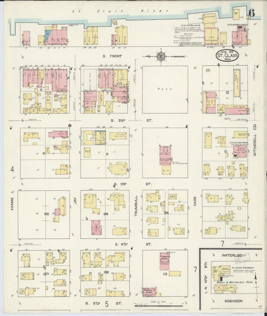 Sanborn Fire Insurance Map from Saint Clair, Saint Clair County, Michigan (1913), Sheet #0006 - Historic Sanborn Fire Insurance Map Print, vintage old map wall art, antique decor, genealogy gift, Michigan Michigan map