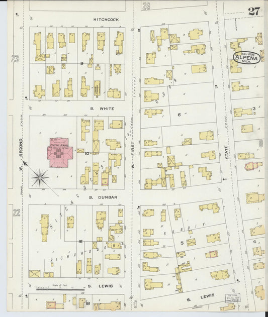 Sanborn Fire Insurance Map from Alpena, Alpena County, Michigan (1895), Sheet #0027 - Historic Sanborn Fire Insurance Map Print, vintage old map wall art, antique decor, genealogy gift, Michigan Michigan map