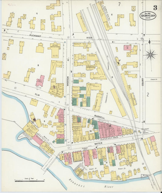 Sanborn Fire Insurance Map from Skowhegan, Somerset County, Maine (1903), Sheet #0003 - Historic Sanborn Fire Insurance Map Print, vintage old map wall art, antique decor, genealogy gift, Maine Maine map