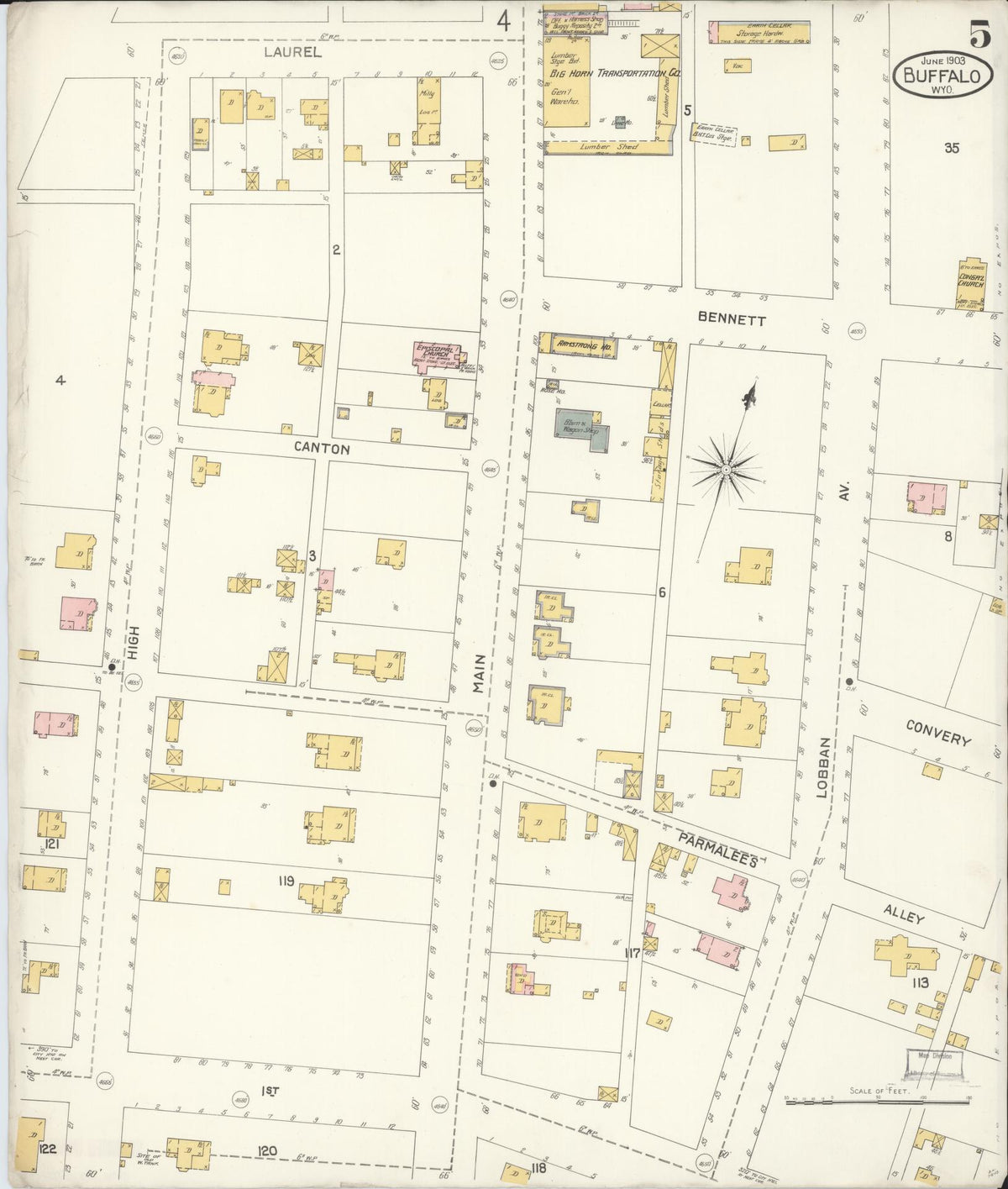 Sanborn Fire Insurance Map from Buffalo, Johnson County, Wyoming (1903), Sheet #0005 - Complete Map Set gallery image, historic Sanborn map, vintage wall art, Wyoming Wyoming